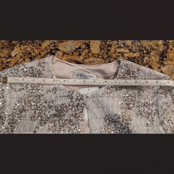 NWT - Kay Unger Silver Sequined Cropped Jacket (Size: 12) - Picture 6 of 9